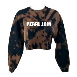 PEARL JAM Rock Band Grunge Acid Wash Crop Top Long Sleeve Crewneck Sweatshirt